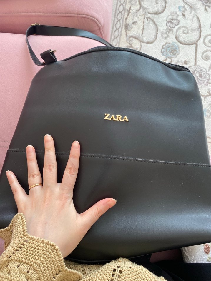 ZARA Siyah Deri Fermuarlı Kadın Çanta - Görsel 3