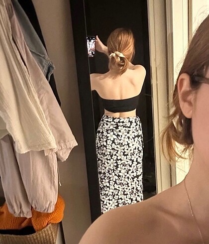 bershka çiçekli uzun etek