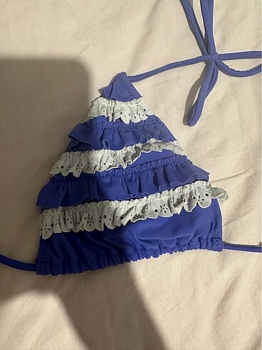Penti penti bikini takımı mor mavi beyaz fırfırlı