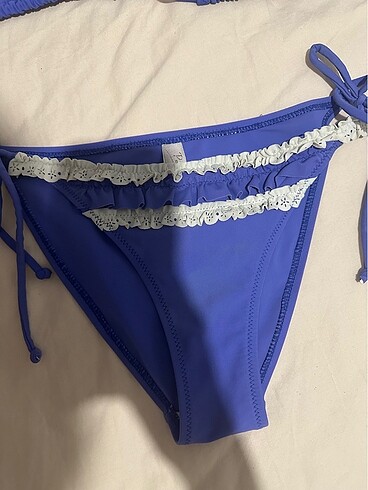 38 Beden mavi Renk penti bikini takımı mor mavi beyaz fırfırlı