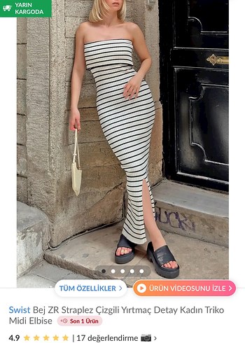 Midi Çizgili Elbise