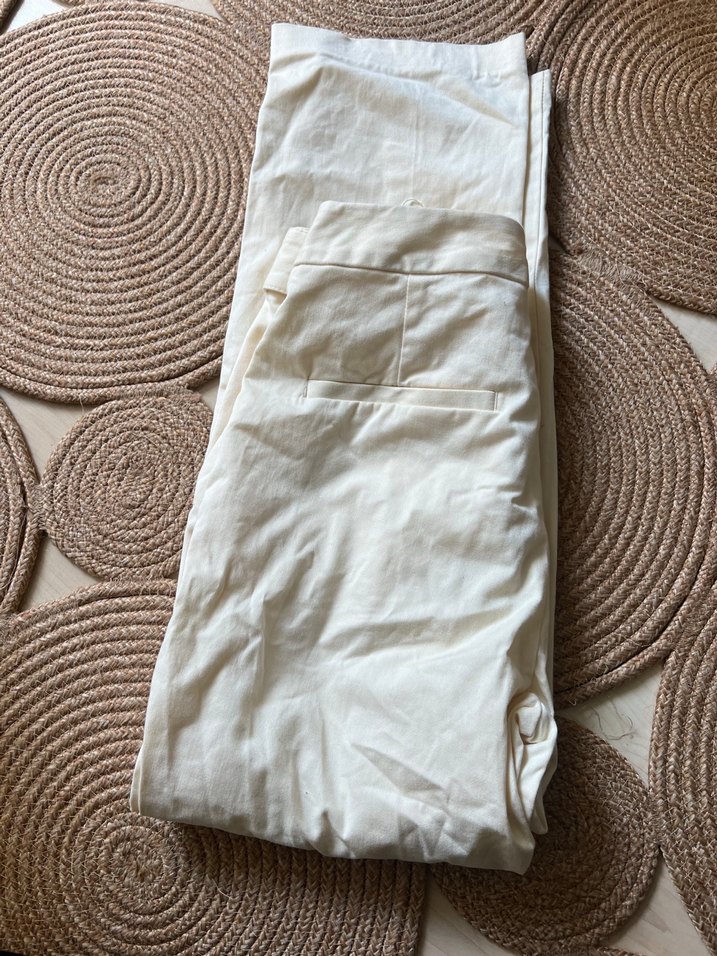 Zara Ekru Düz Kumaş Pantolon — görsel 3/4