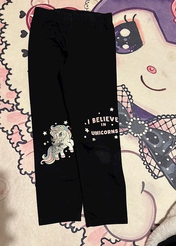 Kız Çocuk Siyah Baskılı Tayt Unicorn Desenli - Görsel 4