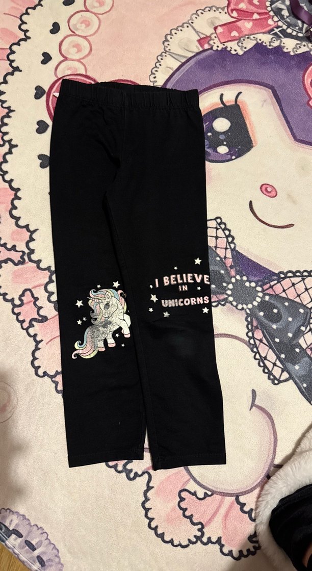 Kız Çocuk Siyah Baskılı Tayt Unicorn Desenli - Görsel 4