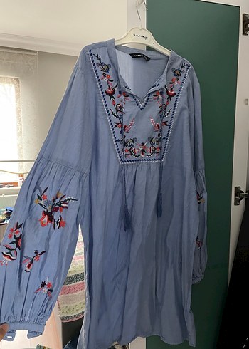 Nakışlı Bohem Tunik, Uzun Kollu, Püsküllü