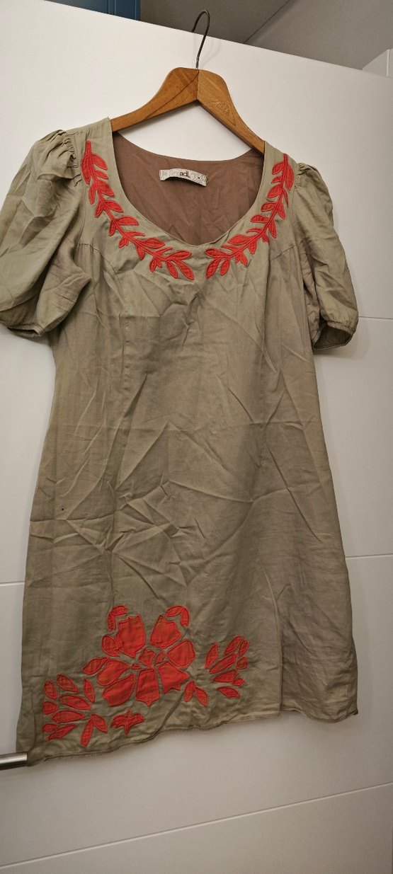 Nakışlı Bej Keten Bohem Hamile Tunik - Görsel 2