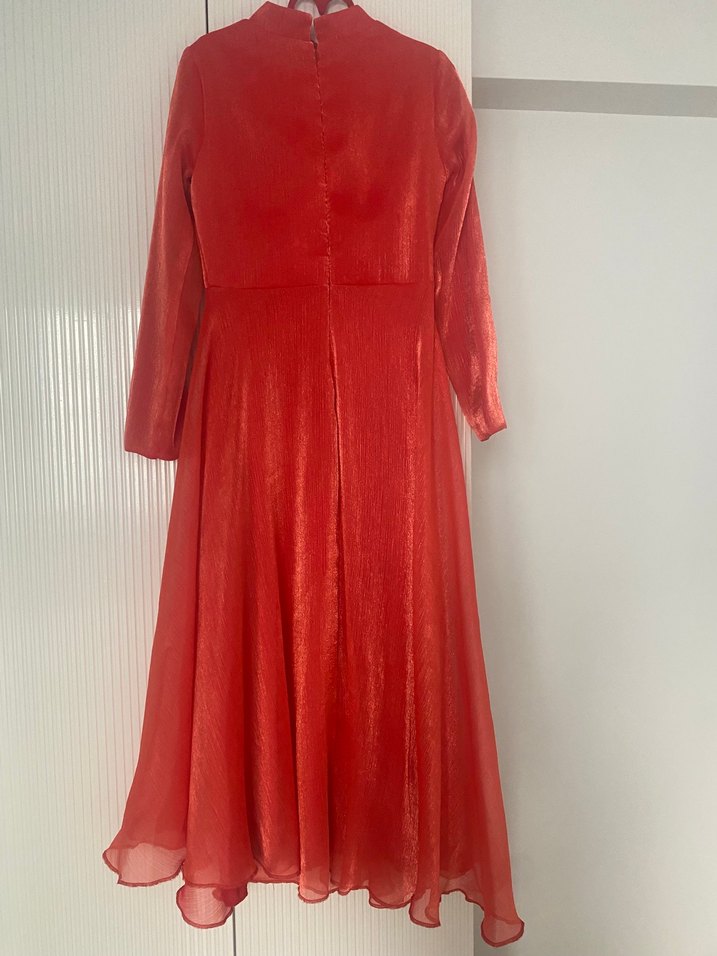 Janjan Tesettür Abiye Nar çiçeği rengi - Görsel 2