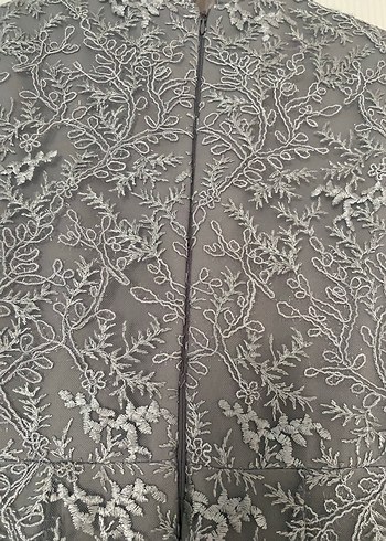 Uzun Kollu Gri Dantel Vintage Elbise - Görsel 3