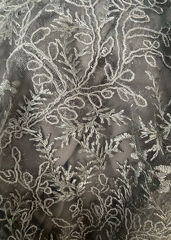 Uzun Kollu Gri Dantel Vintage Elbise - Görsel 5