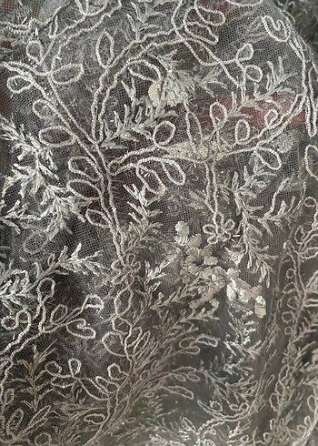 Uzun Kollu Gri Dantel Vintage Elbise - Görsel 4