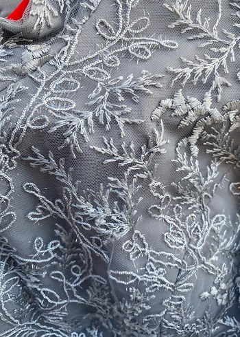 Uzun Kollu Gri Dantel Vintage Elbise - Görsel 8