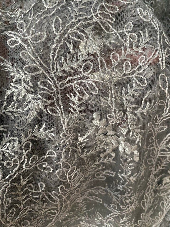 Uzun Kollu Gri Dantel Vintage Elbise - Görsel 4
