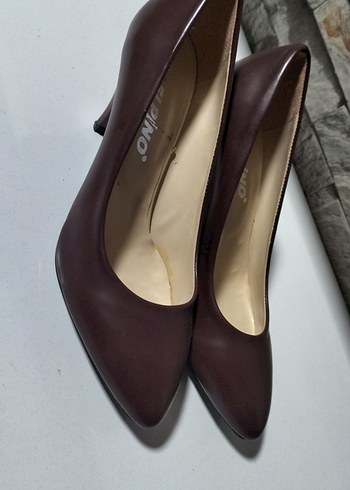 Klasik Kahverengi Deri Stiletto Topuklu - Görsel 2