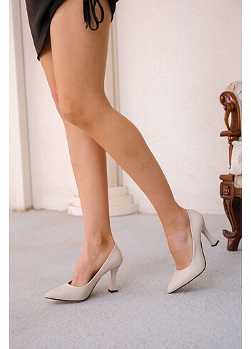 36 Beden Olba Bej Cilt Stiletto Ayakkabı