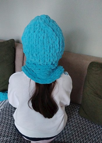 El emeği göz nuru Mor Örgü Çocuk Atkı Kapüşonlu - Görsel 5