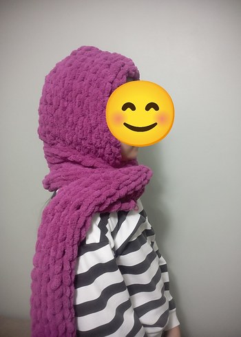 El emeği göz nuru Mor Örgü Çocuk Atkı Kapüşonlu - Görsel 3