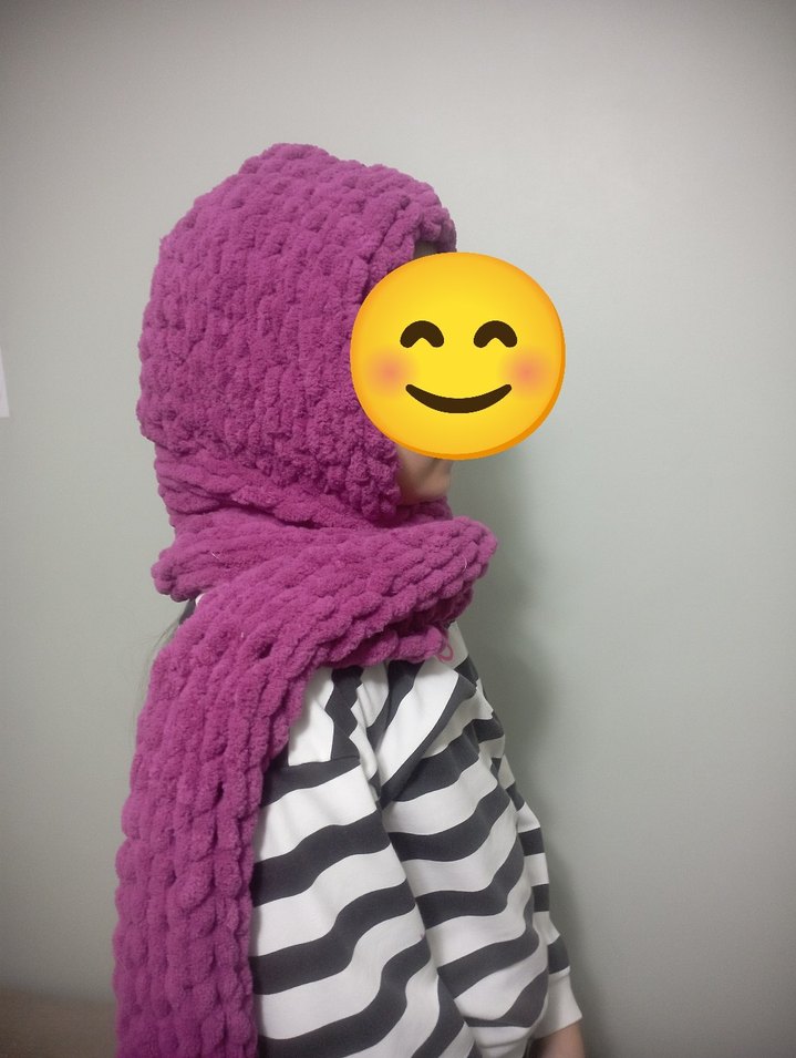 El emeği göz nuru Mor Örgü Çocuk Atkı Kapüşonlu - Görsel 3