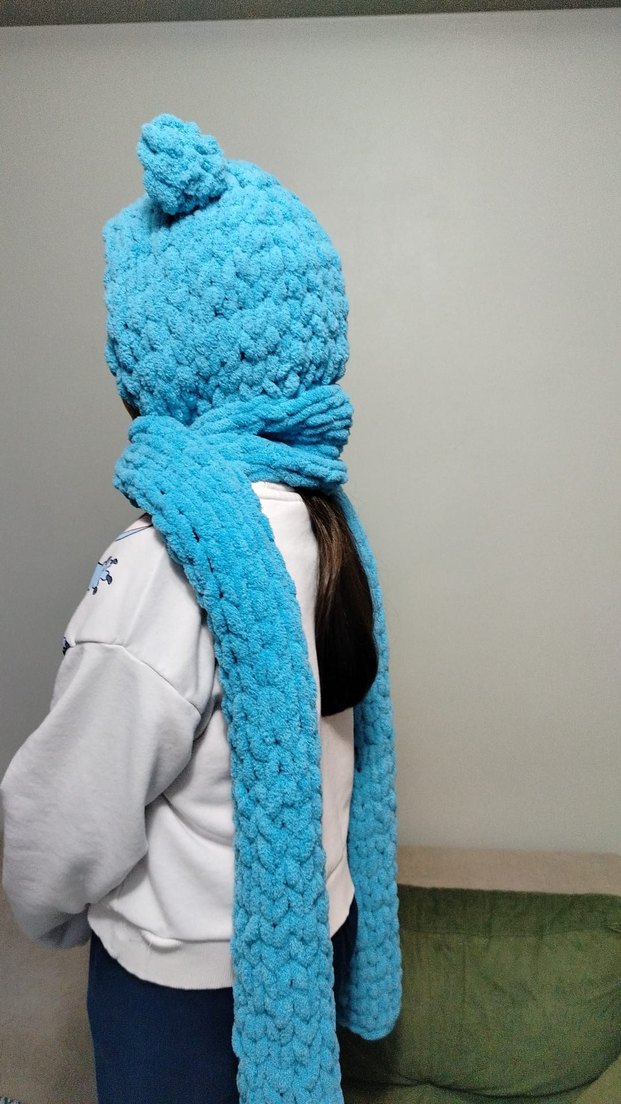 El emeği Turkuaz Örgü Çocuk Bere ve Atkı Takımı - Görsel 3