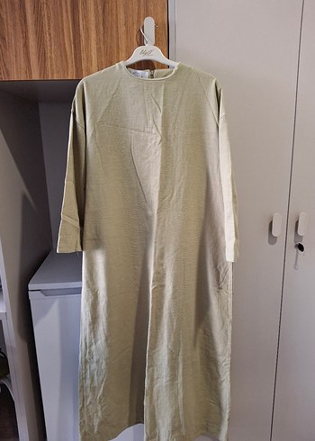 m Beden MODA AKSA KETEN ELBİSE AÇIK YEŞİL
