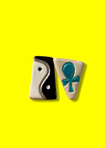 Ankh ve Yin and Yang Seramik Küpe