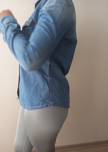 s Beden mavi Renk Düğmeli Mavi Denim Kadın Gömlek