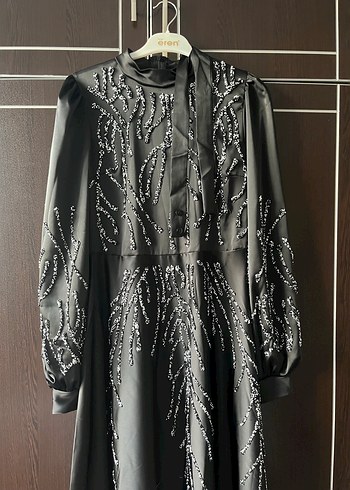 Diğer Nakışlı Uzun Kollu Siyah Gotik Elbise