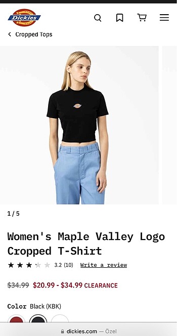 m Beden Dickies Kadın Maple Valley Crop Tshirt