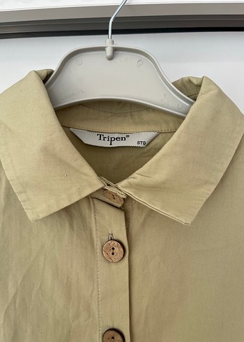 Yeşil Düğmeli Uzun Kollu Keten Gömlek - Görsel 3