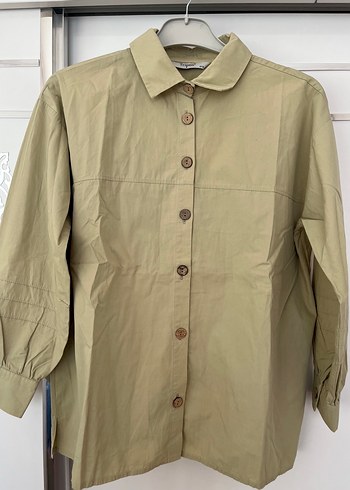 Yeşil Düğmeli Uzun Kollu Keten Gömlek - Görsel 2