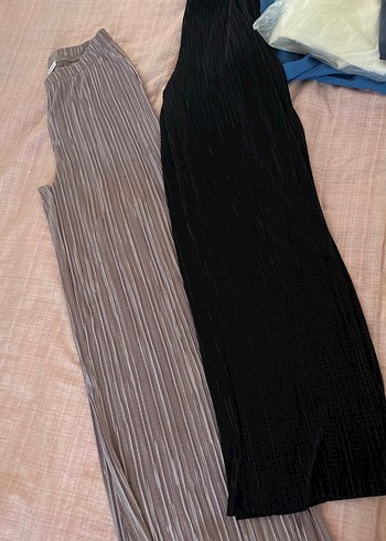 Toprak rengi piliseli Bol Kesim Kadın Pantolon - Görsel 5