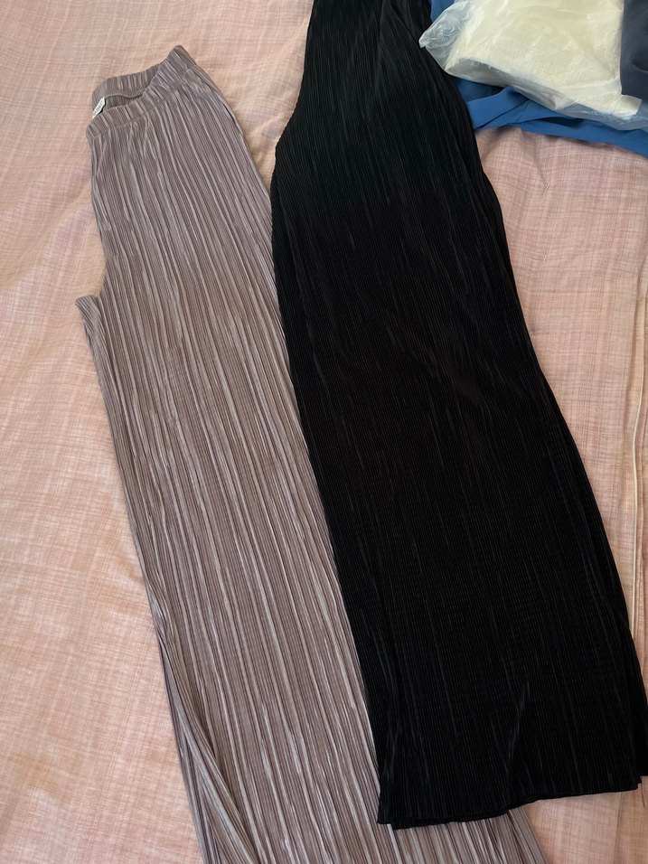 Toprak rengi piliseli Bol Kesim Kadın Pantolon - Görsel 5