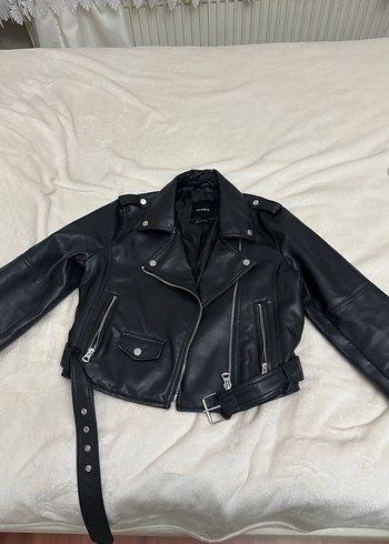 Kadın Siyah Deri Biker Ceket - Görsel 2