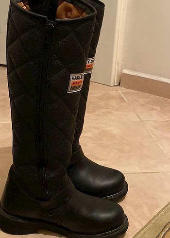 Kadın Siyah Deri Biker Diz Boyu Bot - Görsel 2