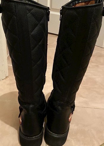 Kadın Siyah Deri Biker Diz Boyu Bot - Görsel 5