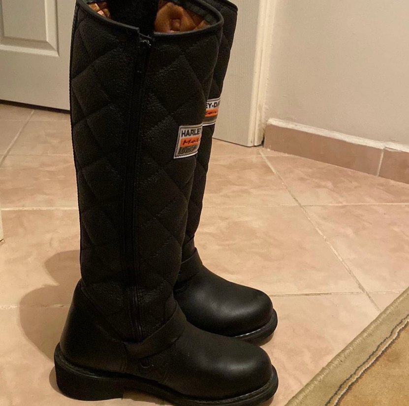 Kadın Siyah Deri Biker Diz Boyu Bot - Görsel 2