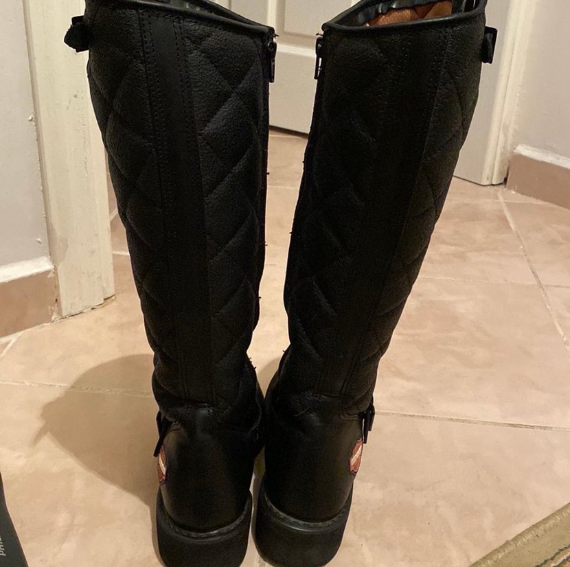 Kadın Siyah Deri Biker Diz Boyu Bot - Görsel 5