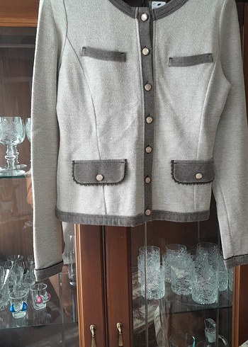 Düğmeli Gri Midi Kadın Klasik Ceket