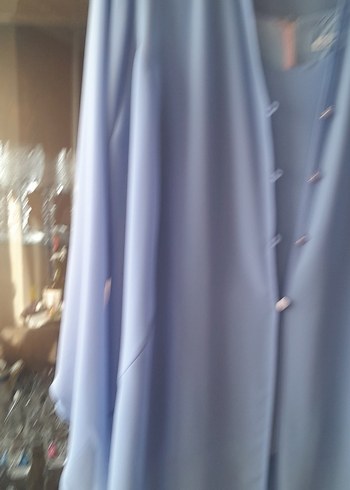 Düğmeli Uzun Mavi şık içi askılı buluz , üstü şık tunik - Görsel 4