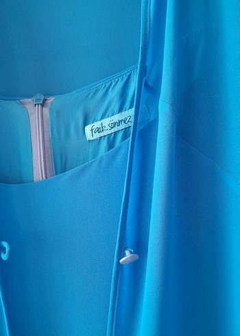 Düğmeli Uzun Mavi şık içi askılı buluz , üstü şık tunik - Görsel 2