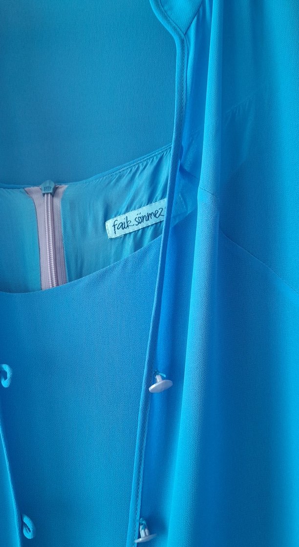 Düğmeli Uzun Mavi şık içi askılı buluz , üstü şık tunik - Görsel 2