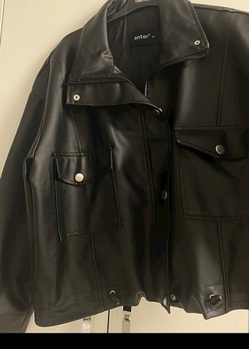 Siyah Deri Biker Ceket - Görsel 4