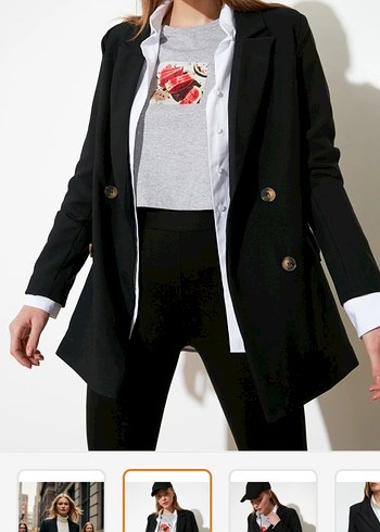 Düğmeli Siyah Kadın Blazer Ceket - Görsel 2