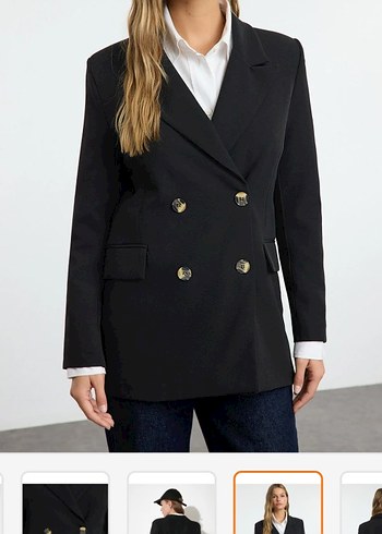 Düğmeli Siyah Kadın Blazer Ceket - Görsel 4