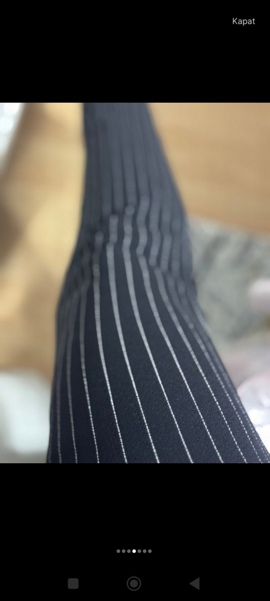 Kadın Siyah Çizgili Pilili Kumaş Pantolon - Görsel 4