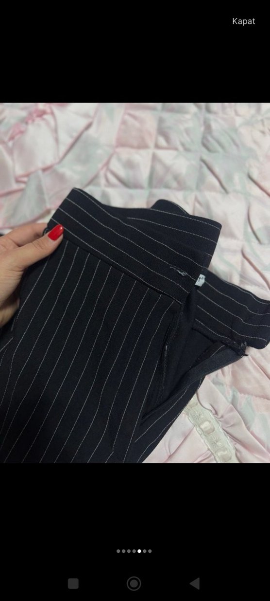 Kadın Siyah Çizgili Pilili Kumaş Pantolon - Görsel 5