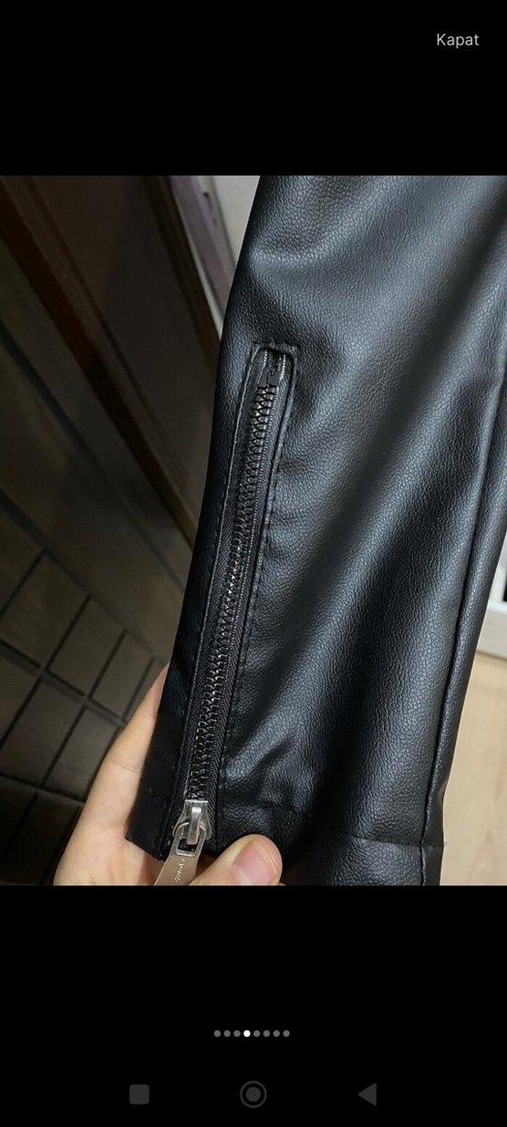 Kadın Siyah Deri Biker Ceket Kemerli - Görsel 5