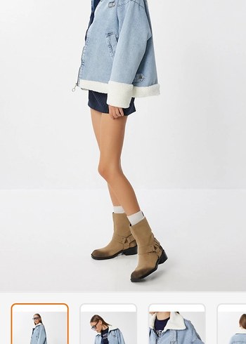 Kürk Detaylı Açık Mavi Kot Ceket - Görsel 2