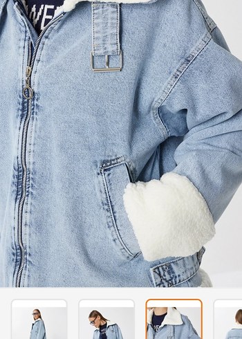 Kürk Detaylı Açık Mavi Kot Ceket - Görsel 3