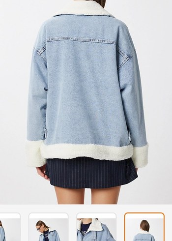 Kürk Detaylı Açık Mavi Kot Ceket - Görsel 4