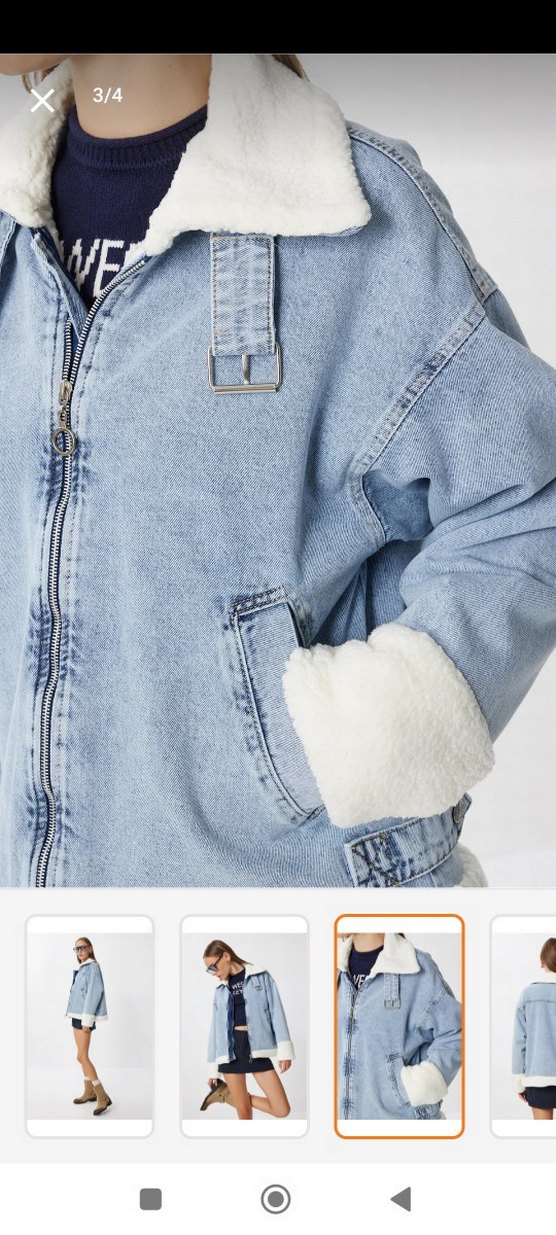 Kürk Detaylı Açık Mavi Kot Ceket - Görsel 3